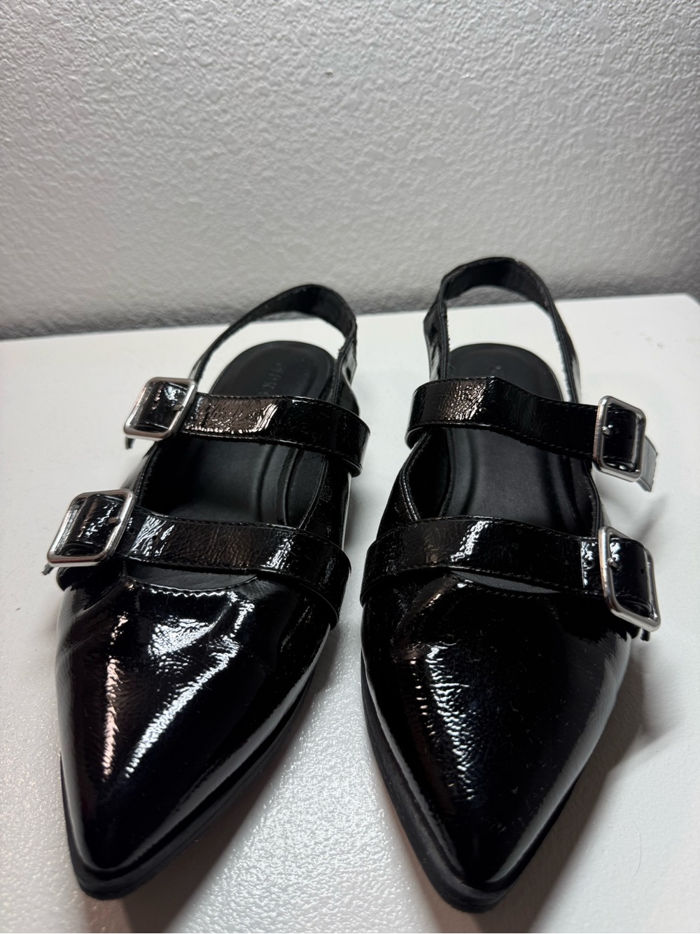 Old Navy Black Patent Pointed Mary-Jane Slingback Flats